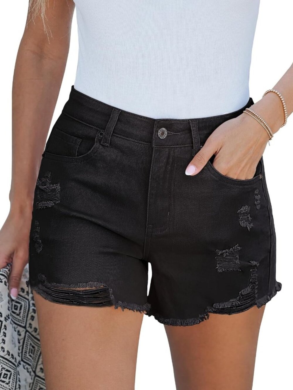 High-Waisted Distressed Jean Shorts for Women | Stretchy Ripped Denim Summer